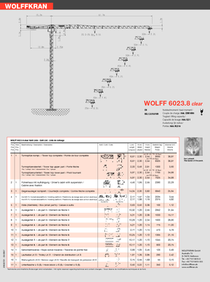 Tower Cranes - Trolley Boom - Top-slewing Wolffkran 6023.8 clear