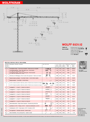 Tower Cranes - Trolley Boom - Top-slewing Wolffkran 6031.12 clear