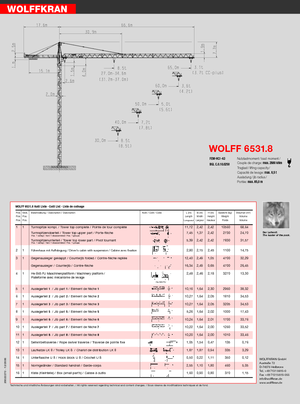 Kule vinçleri - tramvay bomu - üstten dönüş Wolffkran 6531.8 cross