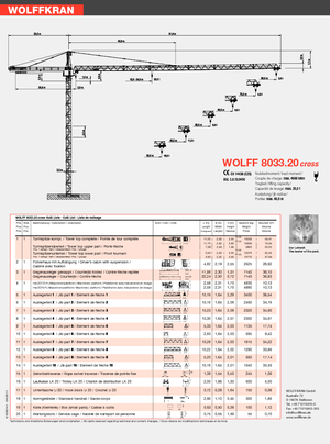 Tower Cranes - Trolley Boom - Top-slewing Wolffkran 8033.20 cross