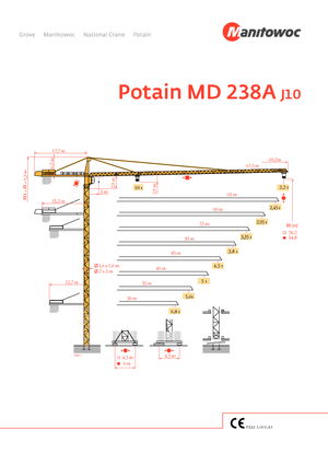 Kule vinçleri - tramvay bomu - üstten dönüş Potain MD 238 A-J10