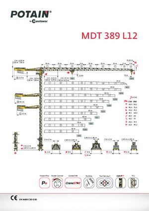 Kule vinçleri - tramvay bomu - üstten dönüş Potain MDT 389 L12