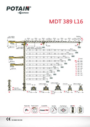 Kule vinçleri - tramvay bomu - üstten dönüş Potain MDT 389 L16