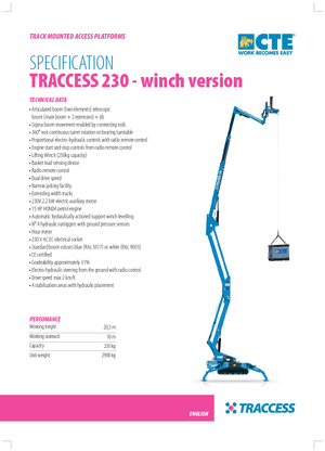 Crawler Articulating Boom Lifts CTE Traccess 230 con argano