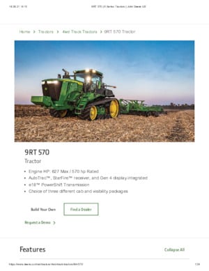Paletli traktörler John Deere 9RT 570