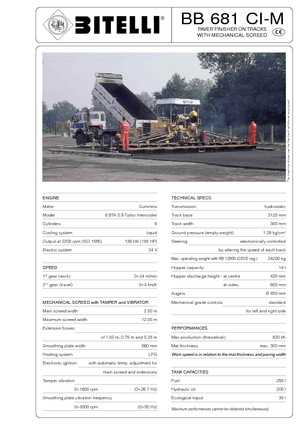 Tracked Asphalt Pavers Bitelli BB 681 CI-M-RB 13000 VB
