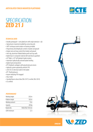 Trailer Mounted Articulating Boom Lifts CTE ZED 21 J