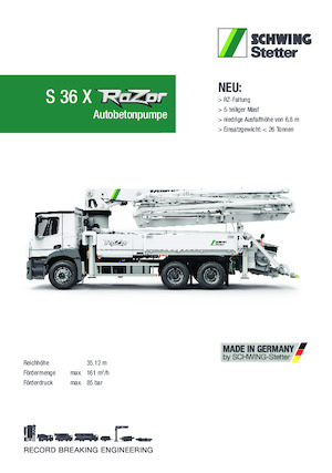 Truck-mounted Concrete Pumps SCHWING-Stetter S 36 X RaZor