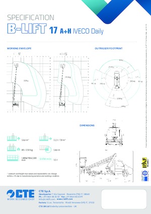 Truck Mounted Telescopic Boom Lifts CTE B-LIFT 17 A+H