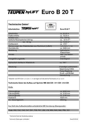 Truck Mounted Telescopic Boom Lifts TEUPEN Euro B 20 T