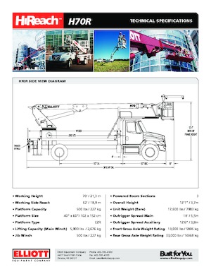 Truck Mounted Telescopic Boom Lifts Elliott Equipment H70R HiReach