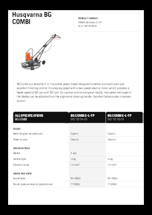 Walk-behind Trowels Husqvarna BG COMBI