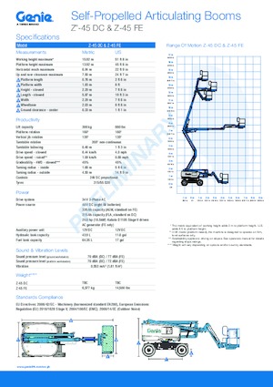 Wheeled Articulating Boom Lifts Genie Z-45 DC
