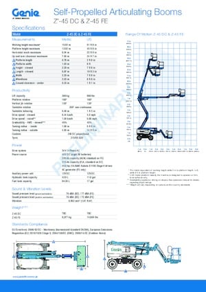 Wheeled Articulating Boom Lifts Genie Z-45 DC