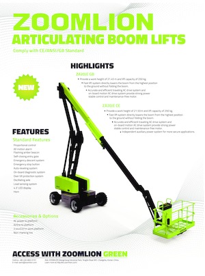 Wheeled Articulating Boom Lifts Zoomlion ZA20JE GB