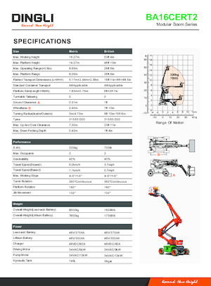 Tekerlekli Mafsall Bomlu Asansörler Dingli BA16CERT2