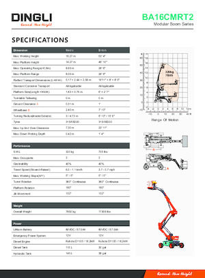 Wheeled Articulating Boom Lifts Dingli BA16CMRT2