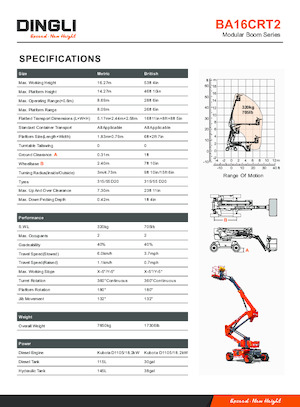Tekerlekli Mafsall Bomlu Asansörler Dingli BA16CRT2