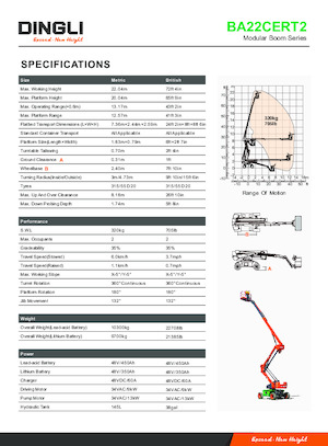 Wheeled Articulating Boom Lifts Dingli BA22CERT2