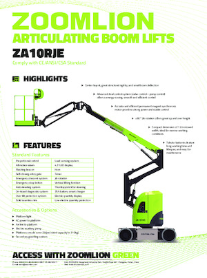 Wheeled Articulating Boom Lifts Zoomlion ZA10RJE