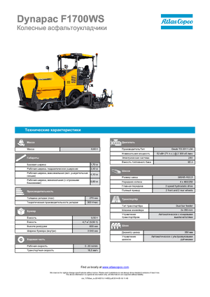 Wheeled Asphalt Pavers Dynapac F 1700 WS