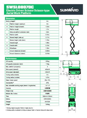 Wheeled scissor lifts Sunward SWSL 0807 DC