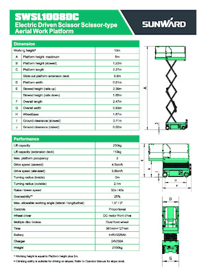 Tekerlekli makas asansörleri Sunward SWSL 1008 DC