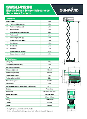 Wheeled scissor lifts Sunward SWSL 1412 DC