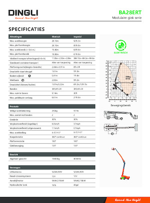 Tekerlekli Teleskopik Bomlu Vinçler Dingli BA28ERT