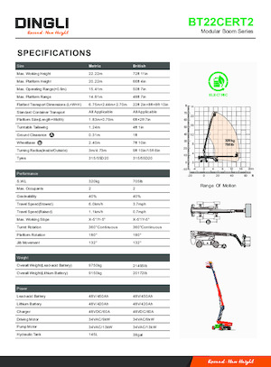Wheeled Telescopic Boom Lifts Dingli BT22CERT2