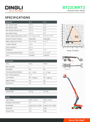 Tekerlekli Teleskopik Bomlu Vinçler Dingli BT22CMRT2