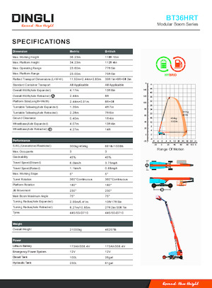 Tekerlekli Teleskopik Bomlu Vinçler Dingli BT36HRT