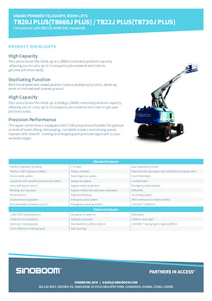 Tekerlekli Teleskopik Bomlu Vinçler Sinoboom TB22J Plus 