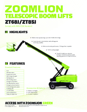 Tekerlekli Teleskopik Bomlu Vinçler Zoomlion ZT85J