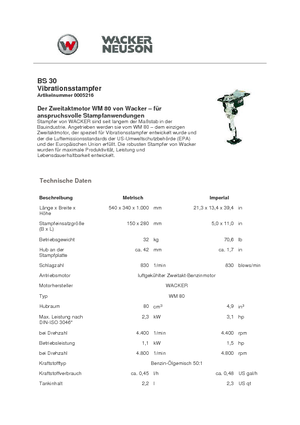 Gasoline and Diesel Rammers Wacker Neuson BS30