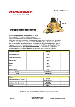 Çift malalar üzerine binmek Dynapac BG 70