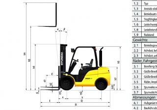 Hyundai 25D-9E Dimensions and Size