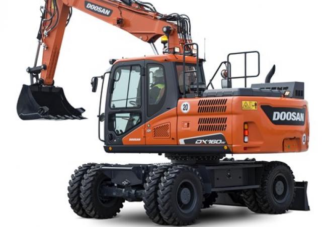 1/50 Doosan DX160W Wheeled Excavator & Attachments
